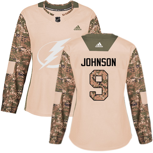 Adidas Lightning #9 Tyler Johnson Camo Authentic Veterans Day Women's Stitched NHL Jersey - Click Image to Close